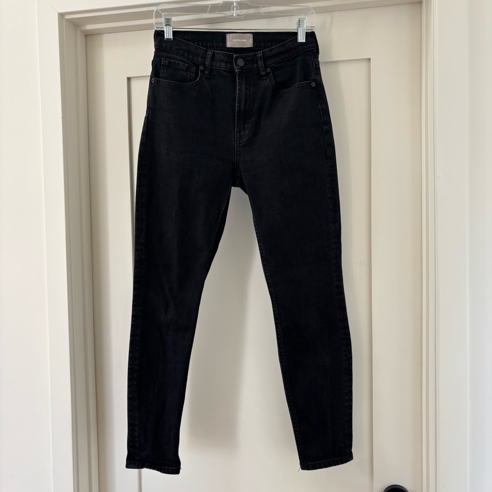 EVERLANE Washed Black High Rise Denim Skinny Straight Leg Ankle Jean Jeans 28
